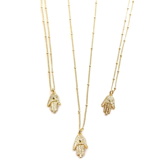 Hamsa Hand Gilded Gold Necklace - Picture 3 of 5